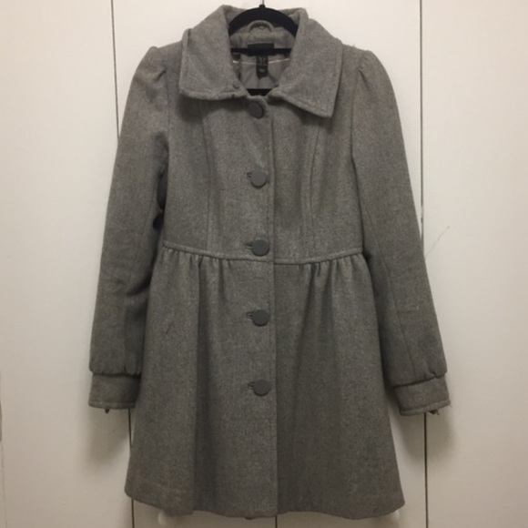 H&M Wool blend Faux Fur Collar Grey Princess Baby Doll Fit and Flare Coat - Picture 2 of 11